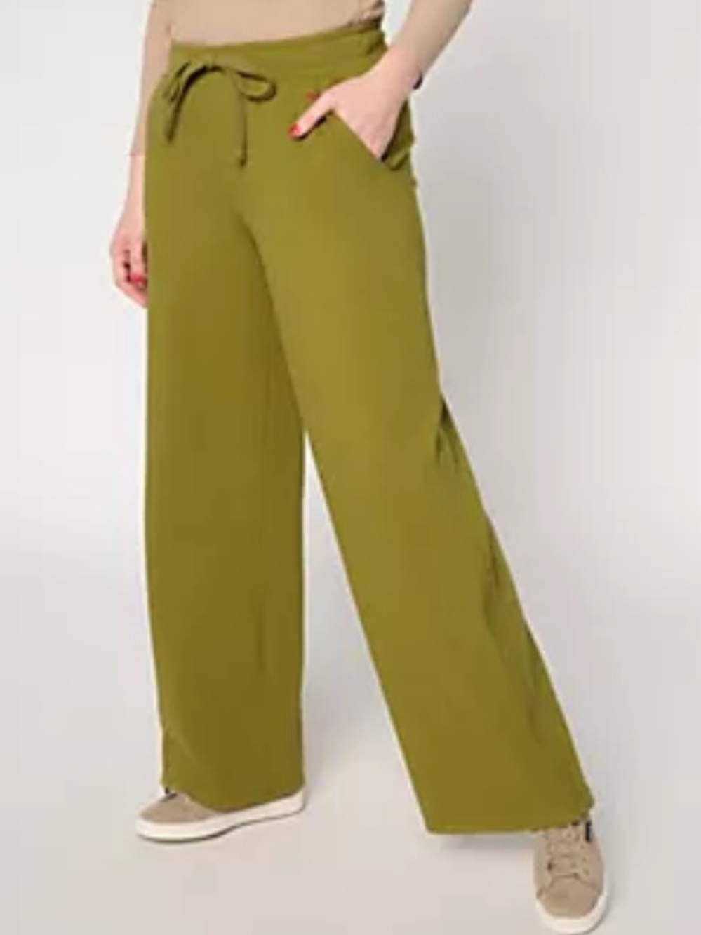 Peace Love World Wide-Leg Drawstring Pants in Avacado